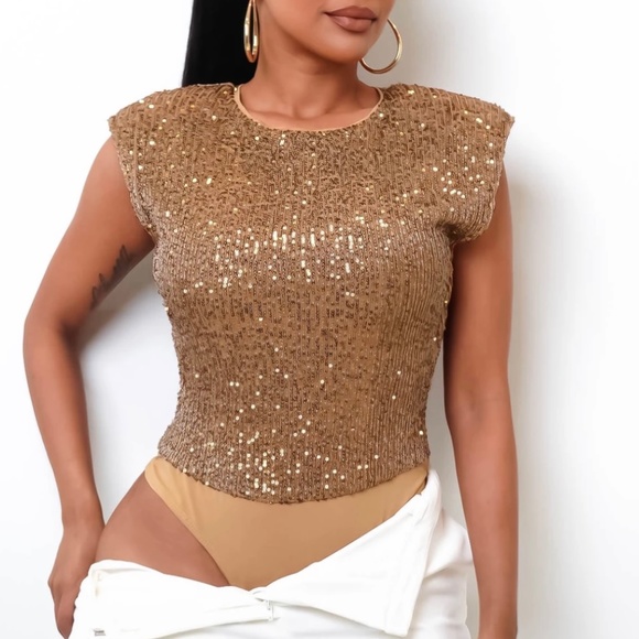 37 - SEQUIN BODYSUIT - CAMEL - Picture 2 of 8